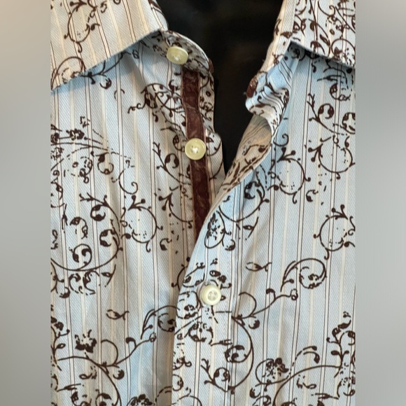 NWT Pronto Uomo Blu MEN’s Lighest Blue with Pin Stripes & vines Dress Shirt, XXL - Picture 3 of 10